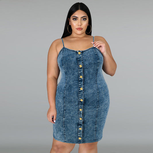 Women's Denim Sleeveless Collarless Sling Shipment Dress Dresses