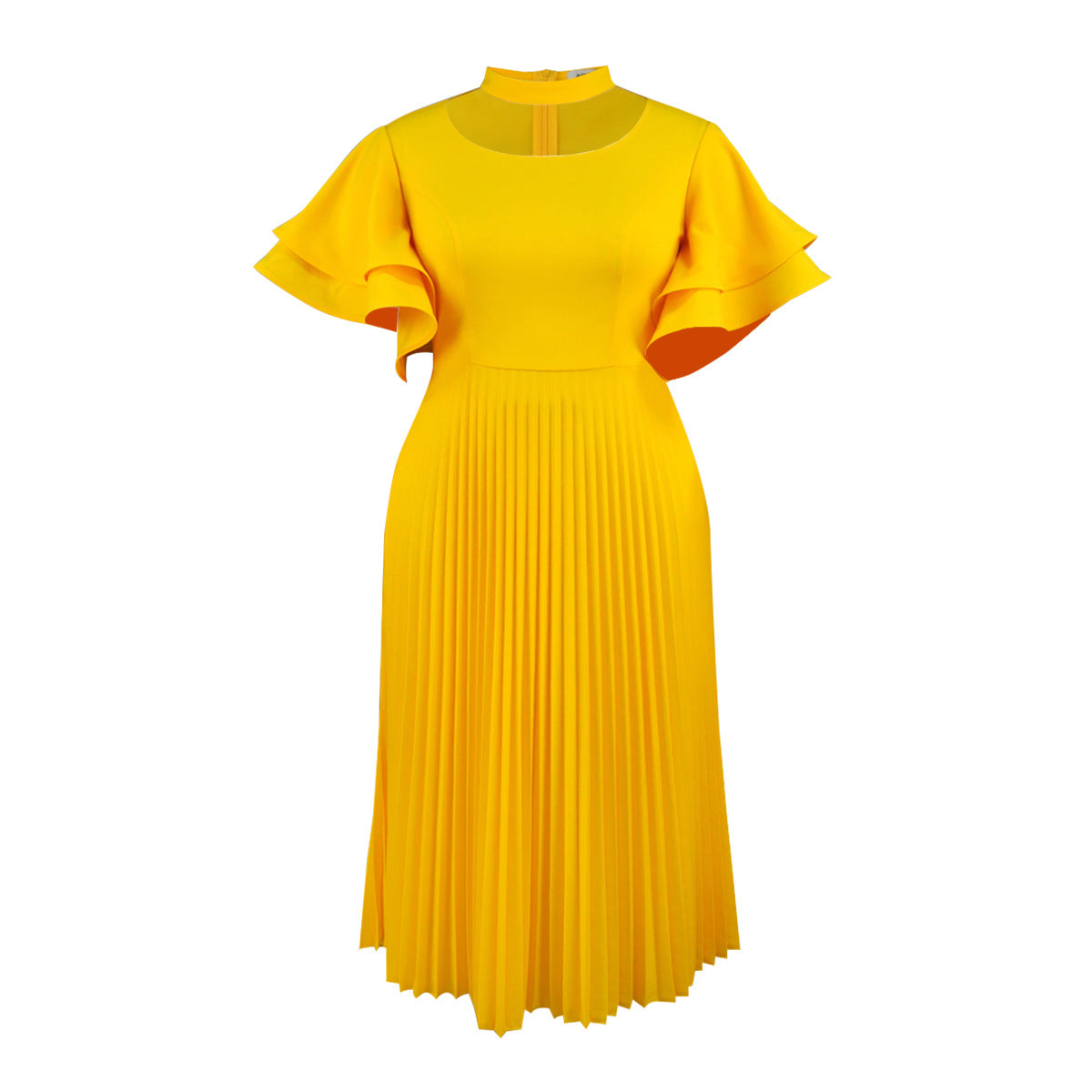 Personality Hollow Out Collar Pleated Elegant Style Ruffled Flared Dresses