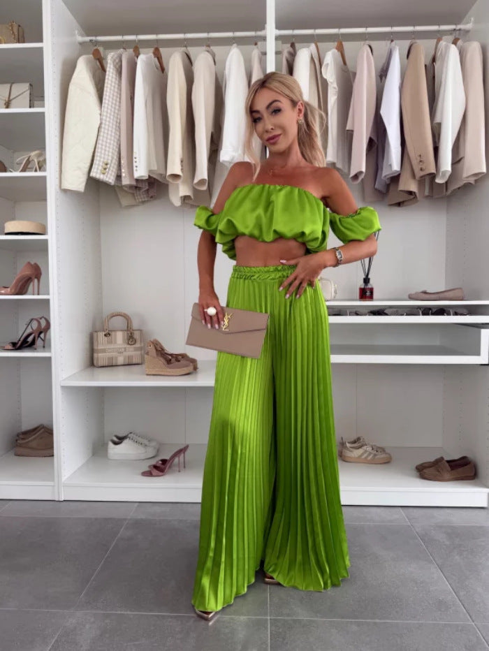 Summer Solid Color Graceful Tube Pleated Suits