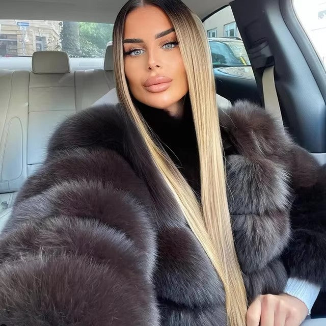 Women's Imitation Fur Hooded Mid-length Slim Fit Coats