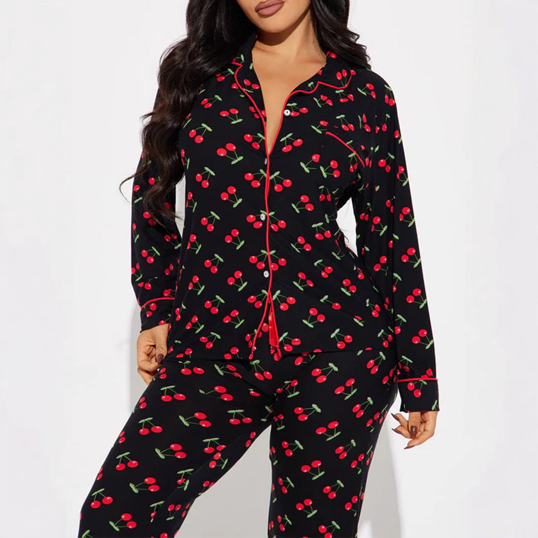 Women's Spring Casual Printed Home Long-sleeved Trousers Single Suits