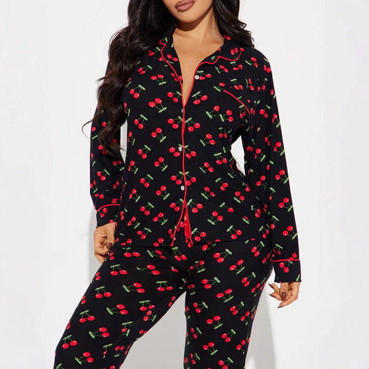 Women's Spring Casual Printed Home Long-sleeved Trousers Single Suits