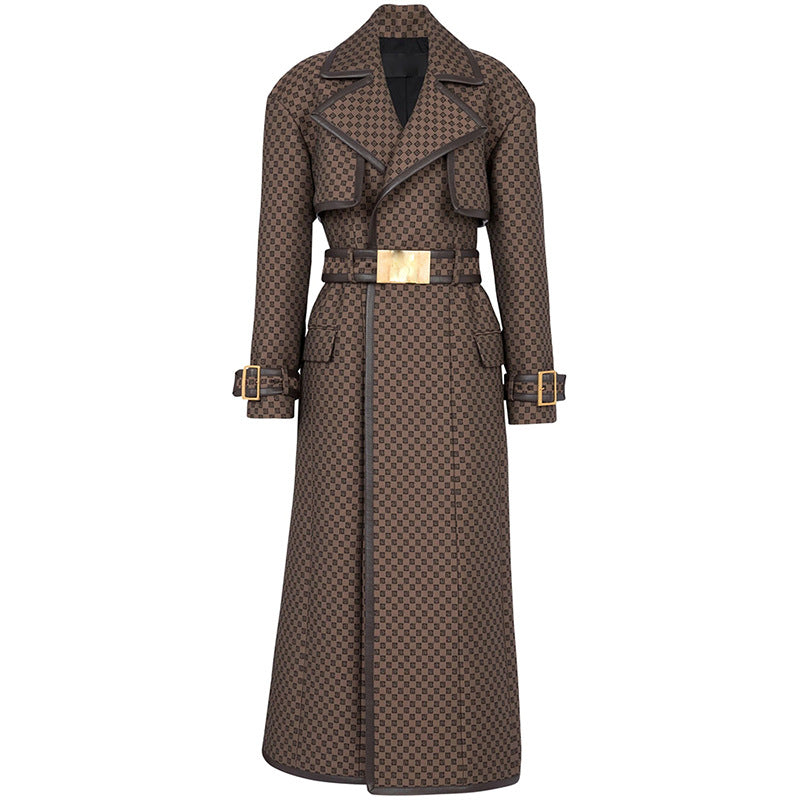 Fashion Belt Jacquard Maze Pattern Extended Coats