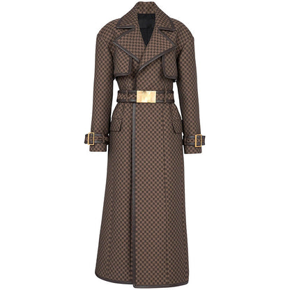 Fashion Belt Jacquard Maze Pattern Extended Coats