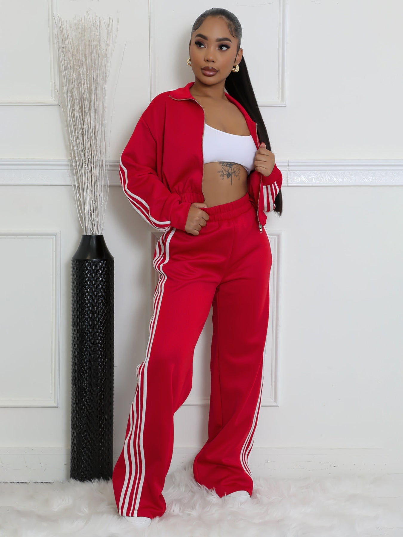 Autumn Striped Zipper Thickening Leisure Commute Suits