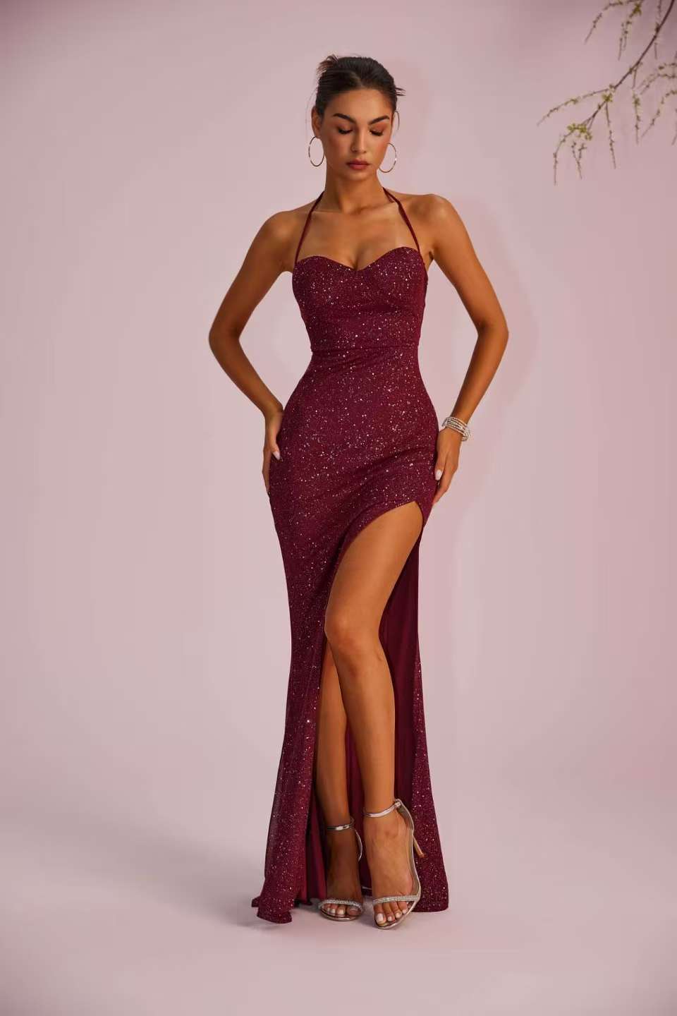 Women's Color Slim Fit Low Cut Backless Dresses