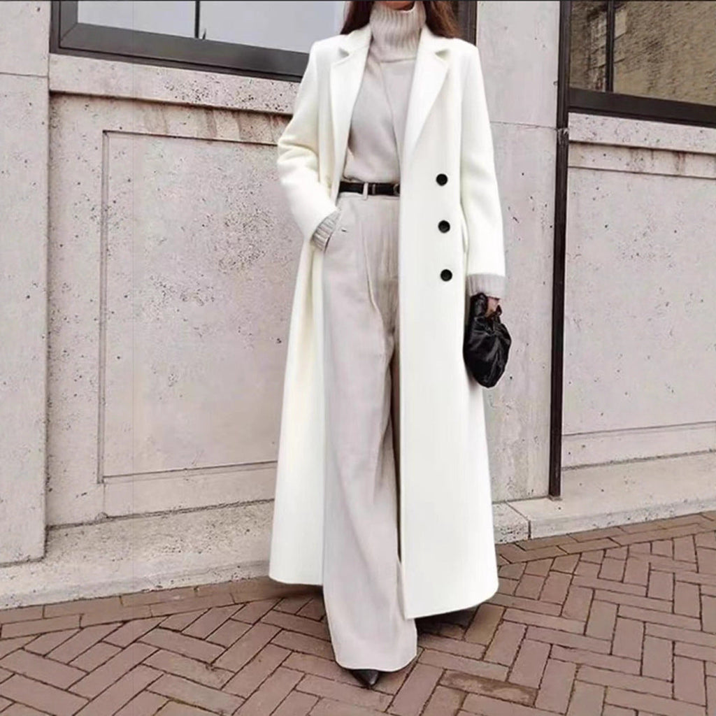 Women's Casual Long Color Warm Woolen Coats