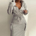 Waist Pocket Sweatshirt Dress Trimming Lace Up Long Dresses