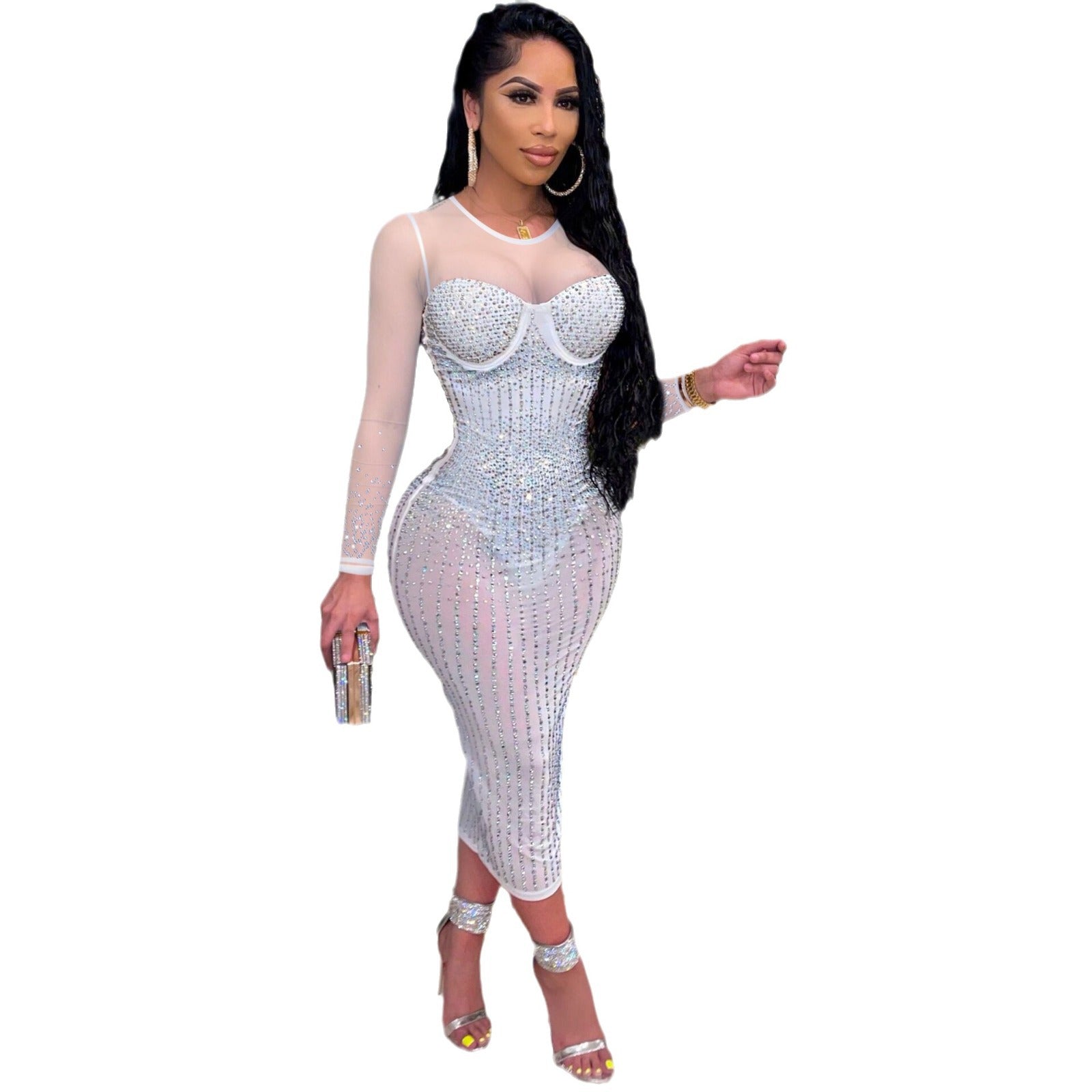 Diamond Long Sleeve Dress Nightclub Uniforms Suits