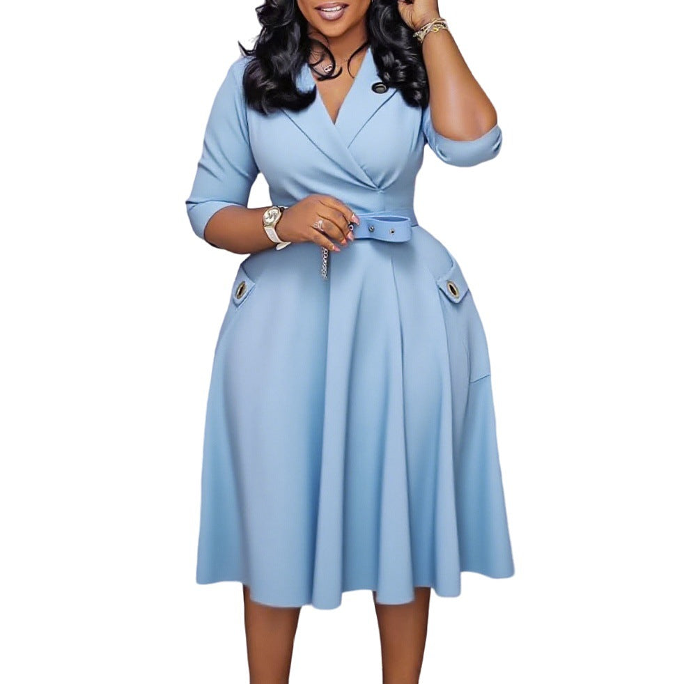 Women's Collar High Waist Elegant African Dress Dresses