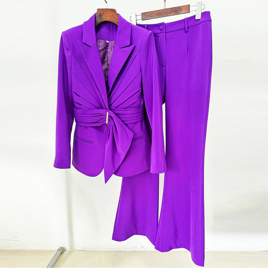 Temperament Irregular Belt Slim Fit Trousers Suits