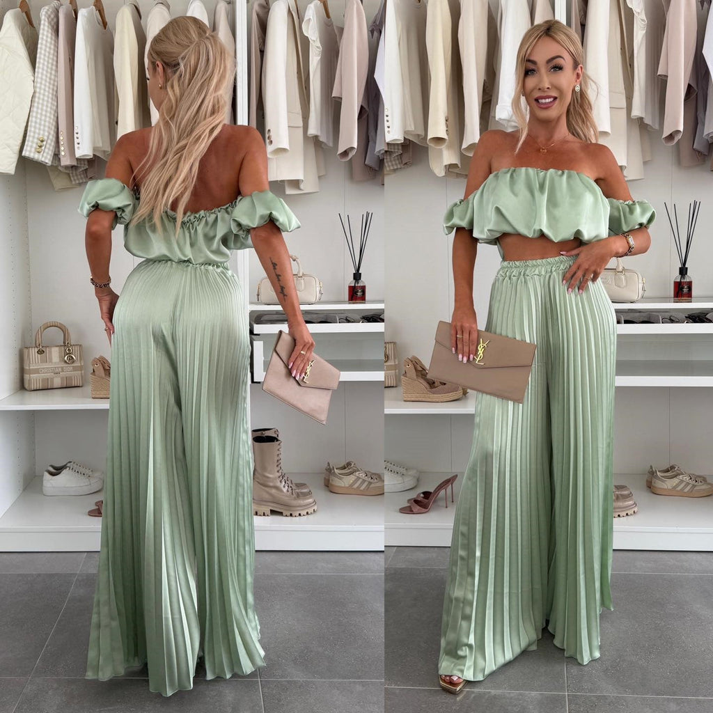 Summer Solid Color Graceful Tube Pleated Suits