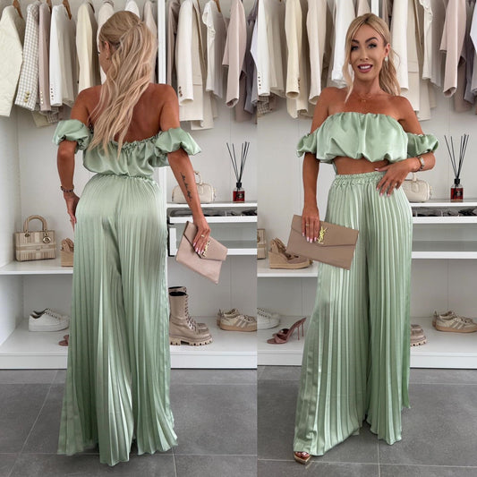 Summer Solid Color Graceful Tube Pleated Suits