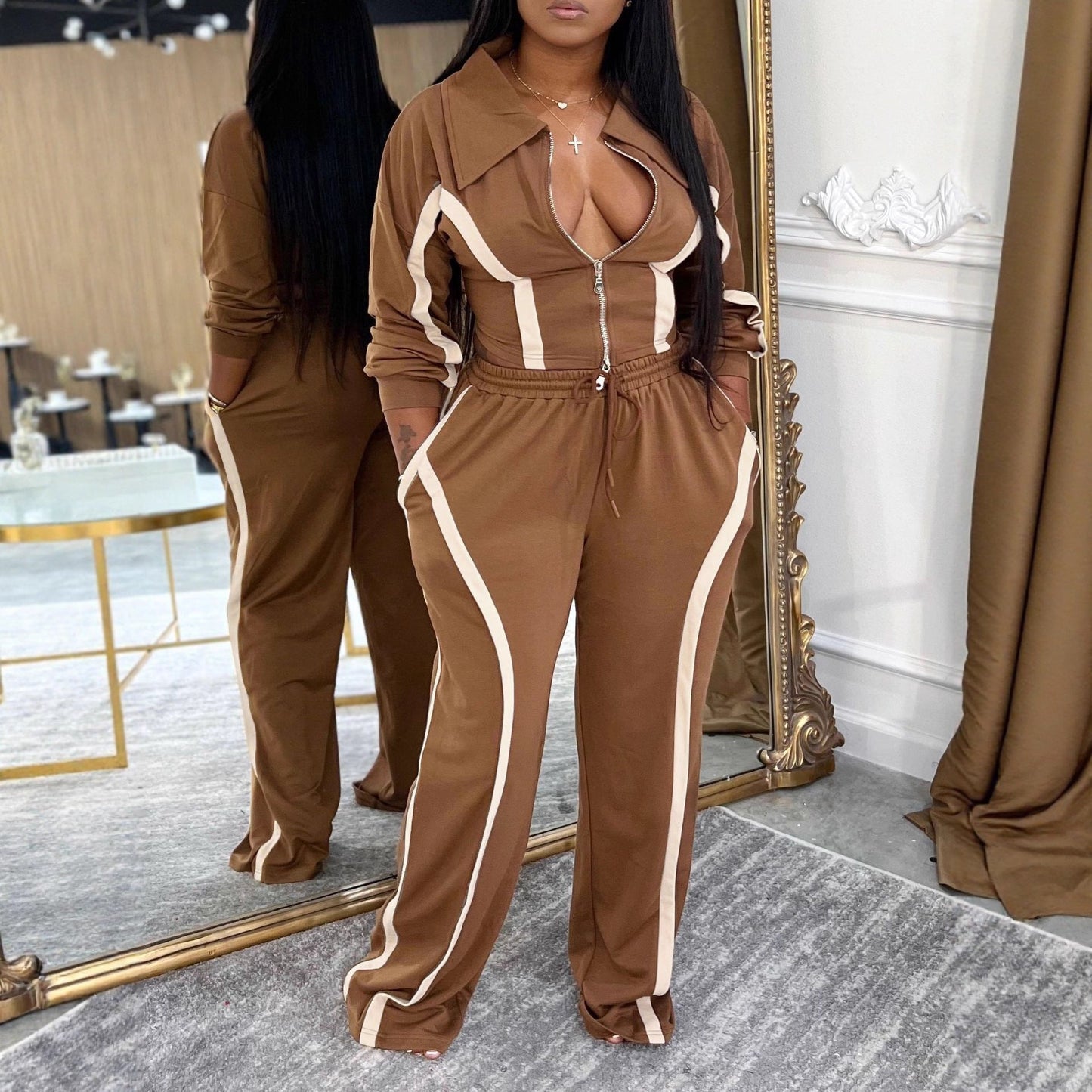 Women's Sports Cotton Two-piece Set Leisure Warm Suits