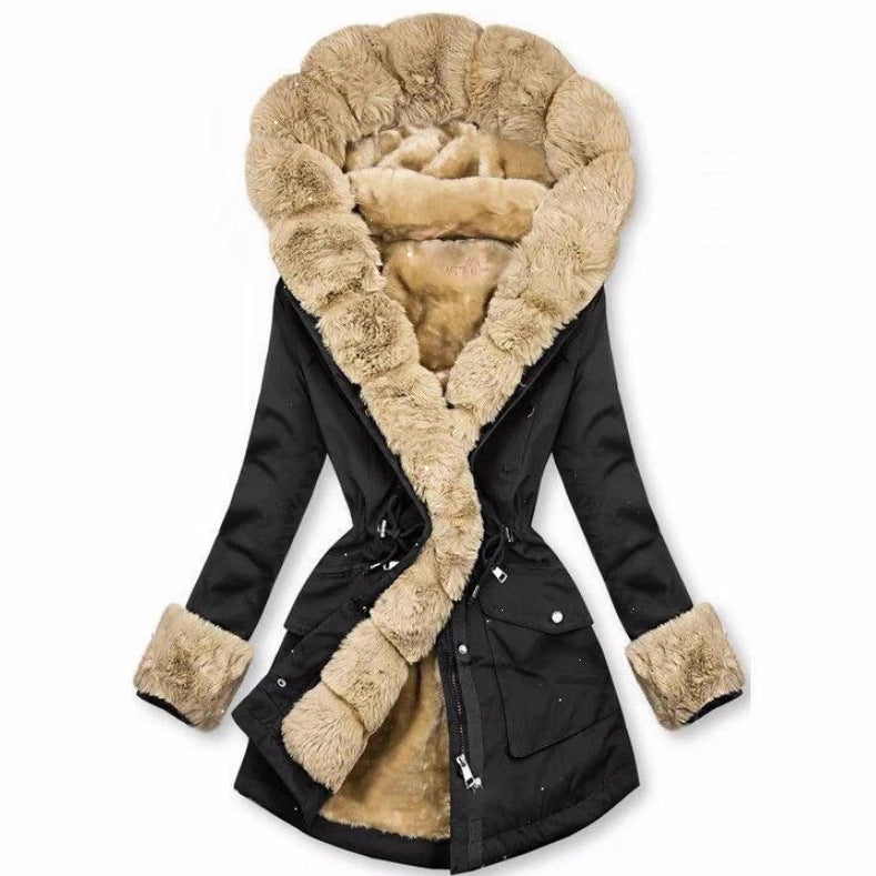 Women's Cool Drawstring Cashmere Fur Collar Jackets