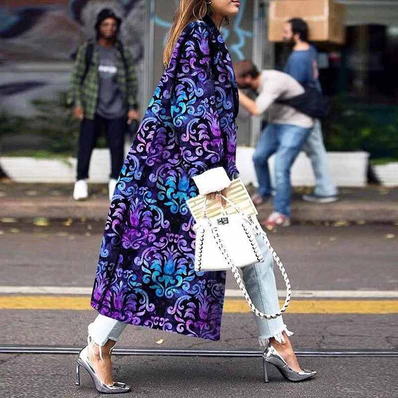 Women's Fashion Loose Ankle Print Woolen Printing Coats