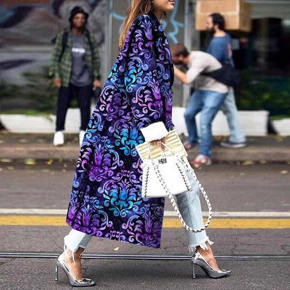 Women's Fashion Loose Ankle Print Woolen Printing Coats