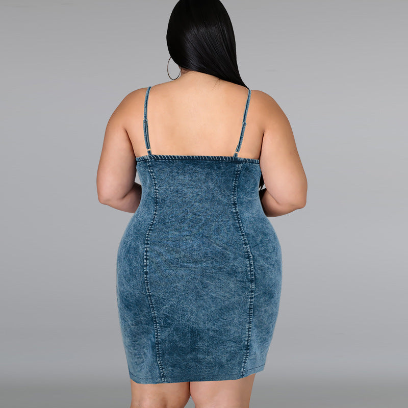 Women's Denim Sleeveless Collarless Sling Shipment Dress Dresses