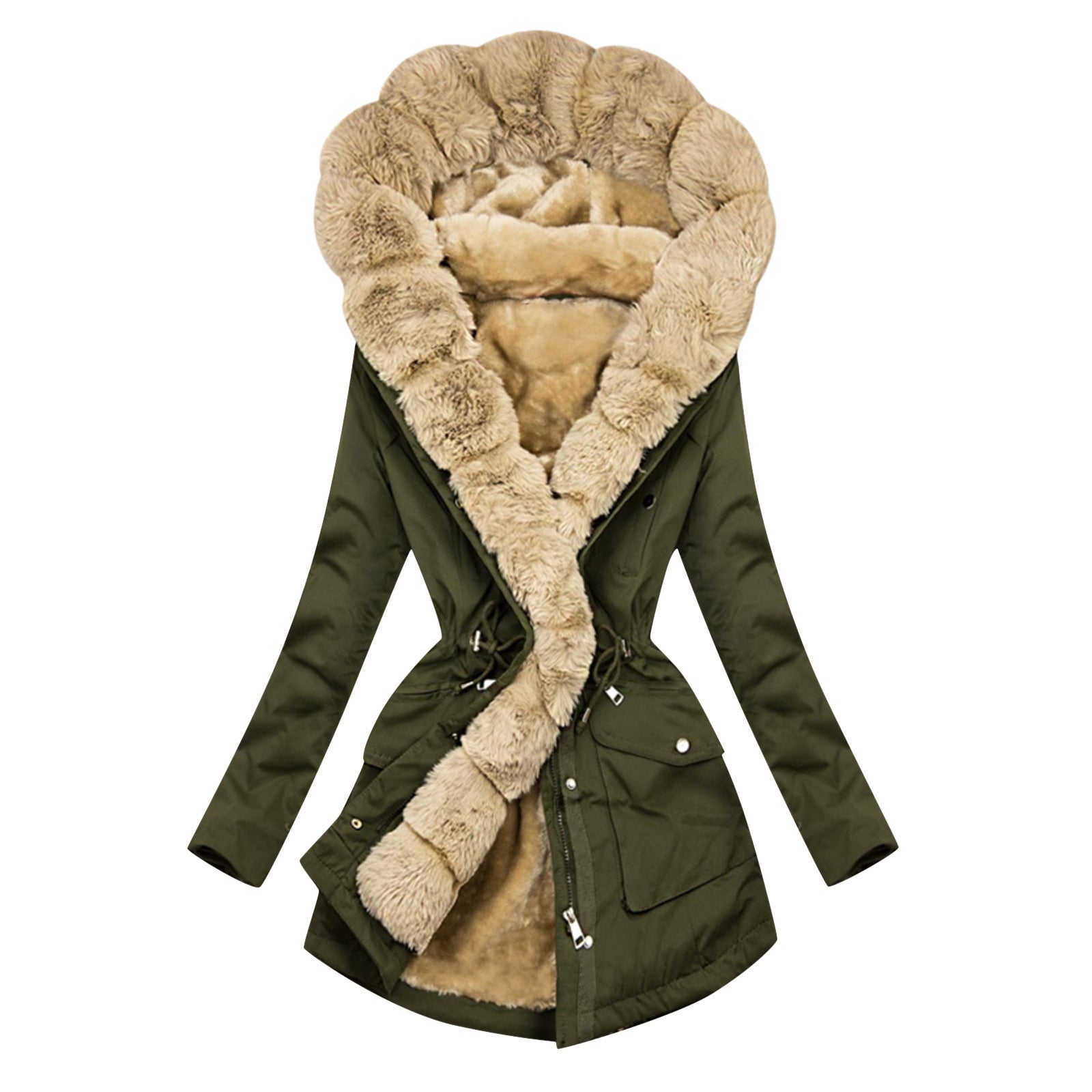 Women's Cool Drawstring Cashmere Fur Collar Jackets