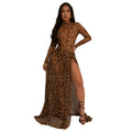 Women's Sexy Leopard Print Nightclub High Slit Suits