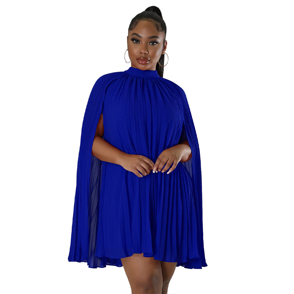Women's Solid Color Batwing Sleeve Pleated Loose Dresses