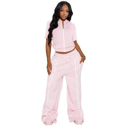 Women's Strap Wrap Breasted Loose Pockets Wide Leg Suits