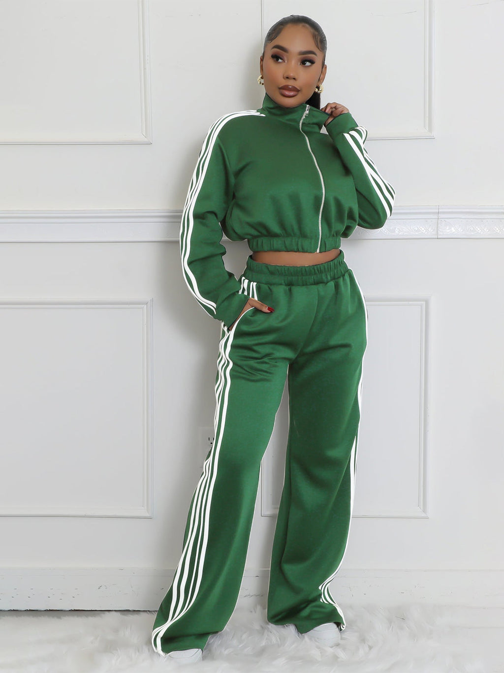Autumn Striped Zipper Thickening Leisure Commute Suits