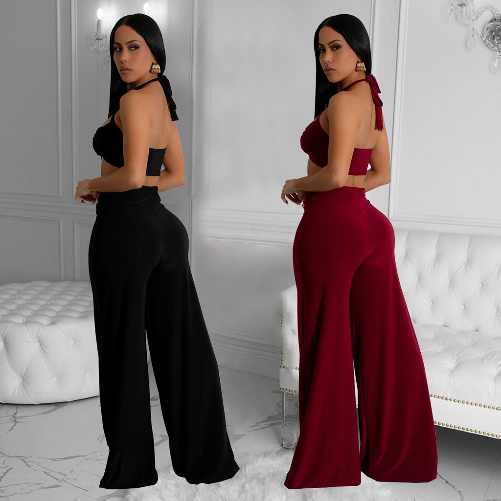 Women's Fashion Wear Solid Color Sexy Tube Trousers Suits