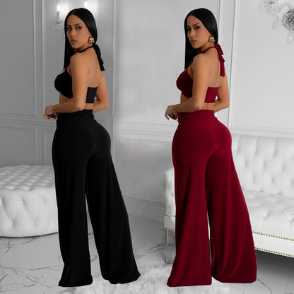 Women's Fashion Wear Solid Color Sexy Tube Trousers Suits