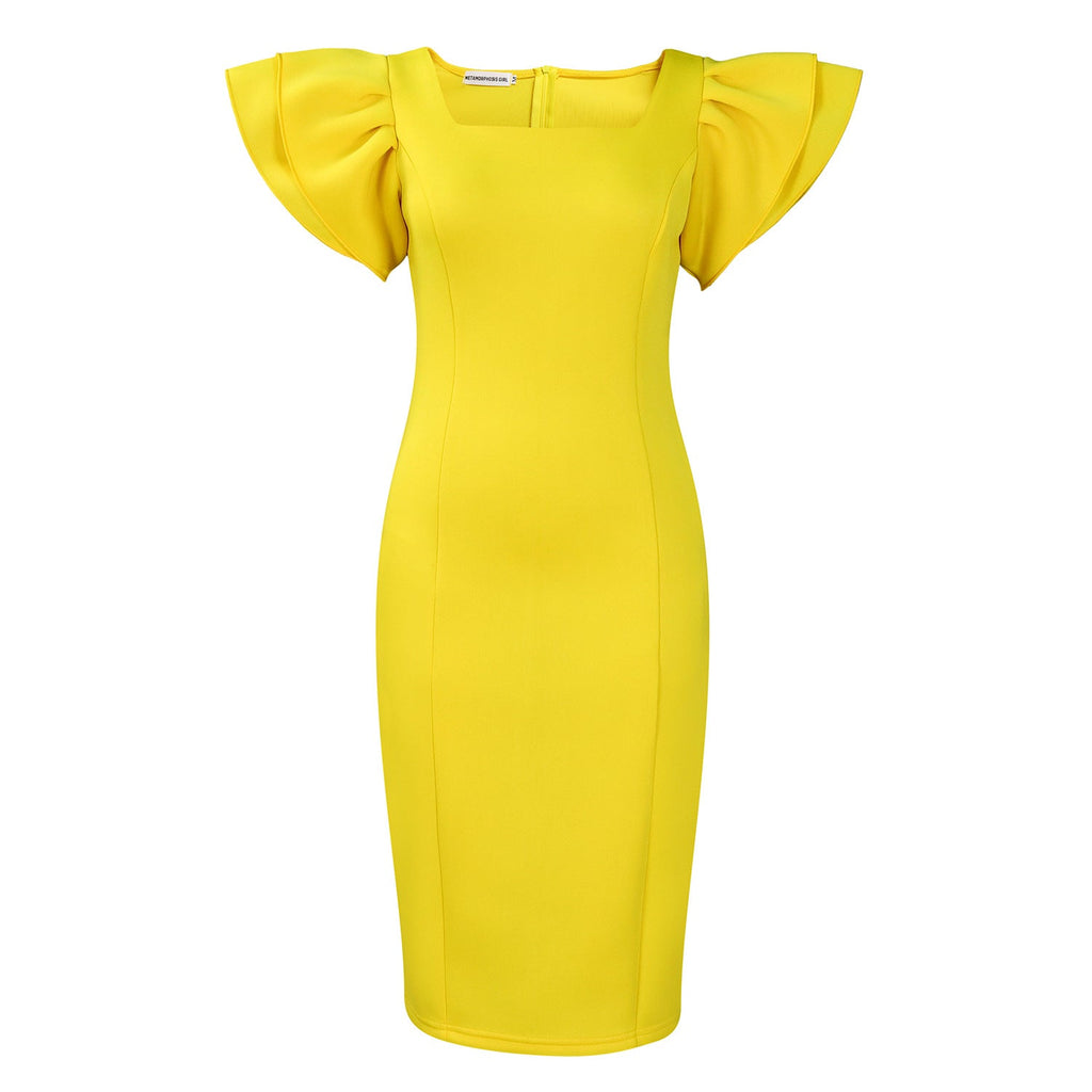 Women's Temperament Commute Square Collar Ruffle Sleeve Dresses