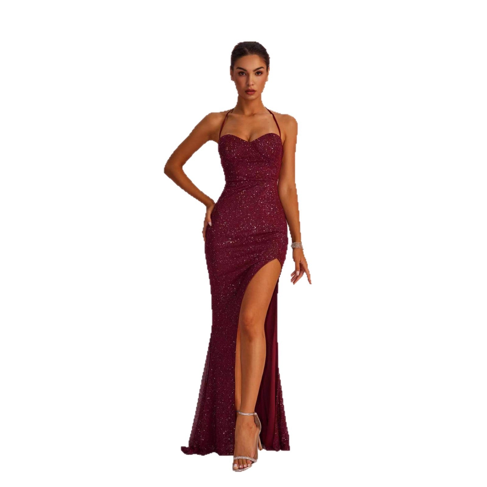 Women's Color Slim Fit Low Cut Backless Dresses