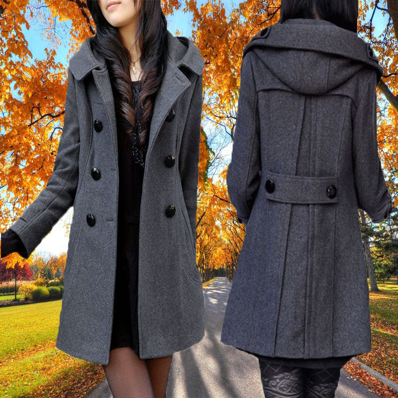 Women's Winter Warm Woolen Long Sleeve Hooded Coats