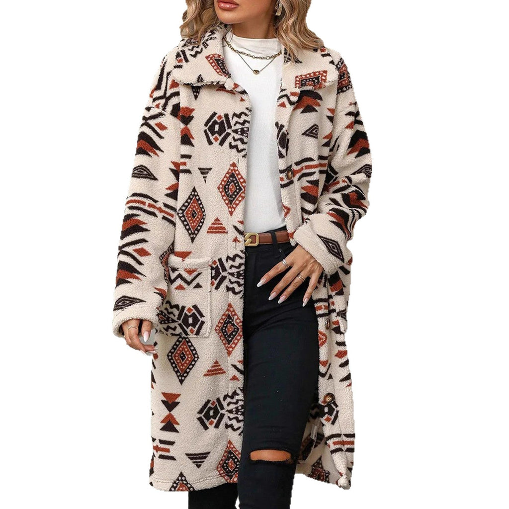 Women's Stylish Lapel Long Sleeve Plush Coats