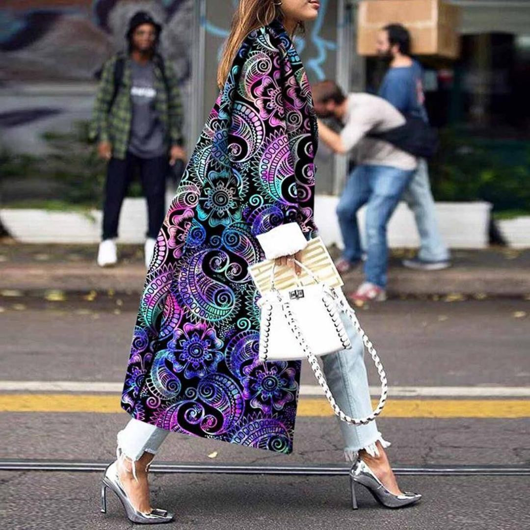 Women's Fashion Loose Ankle Print Woolen Printing Coats