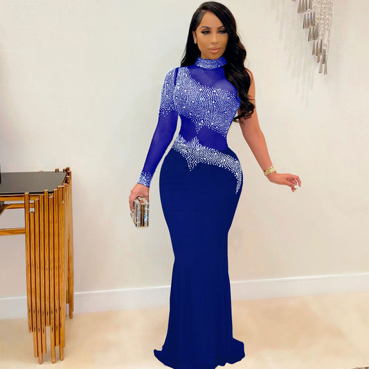 Sexy Rhinestone Mesh Slim Fit Dress Suits