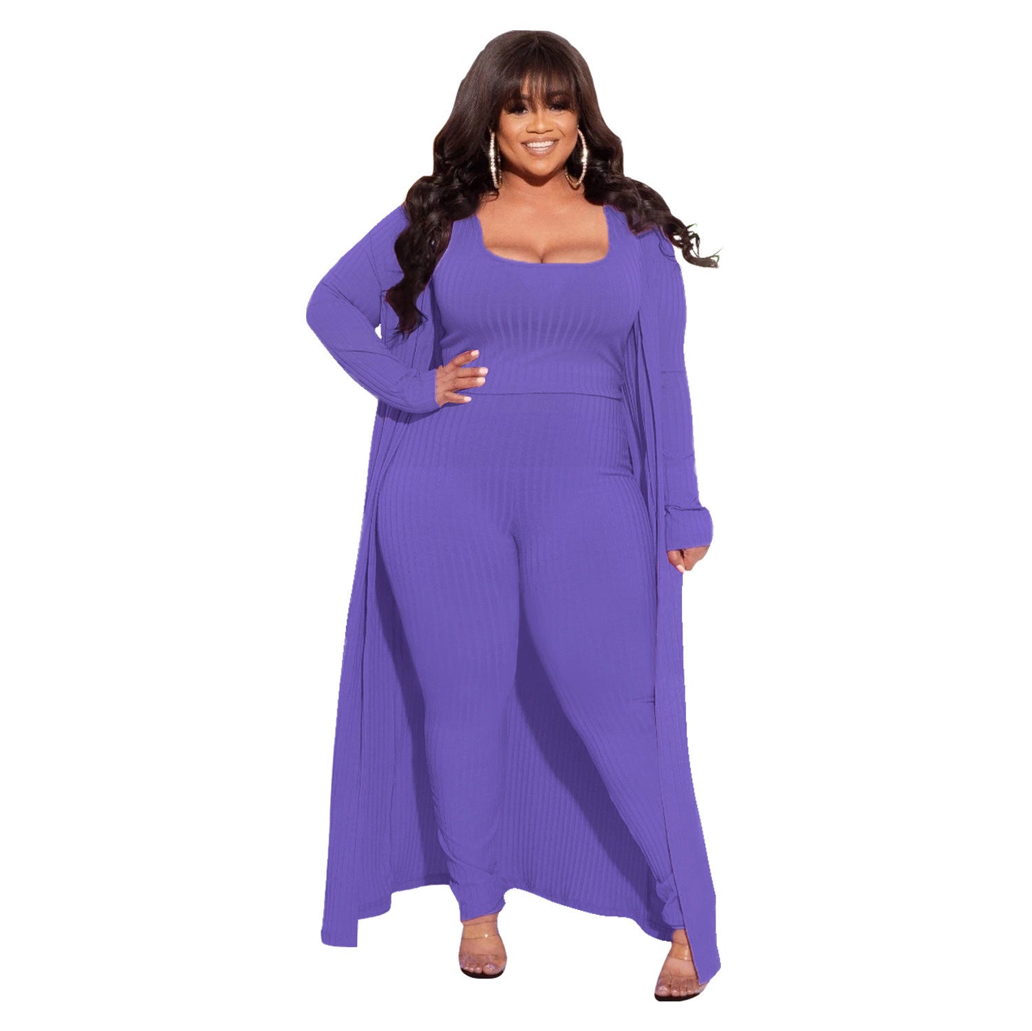 Elastic Sunken Stripe Three-piece Large Fashion Suits