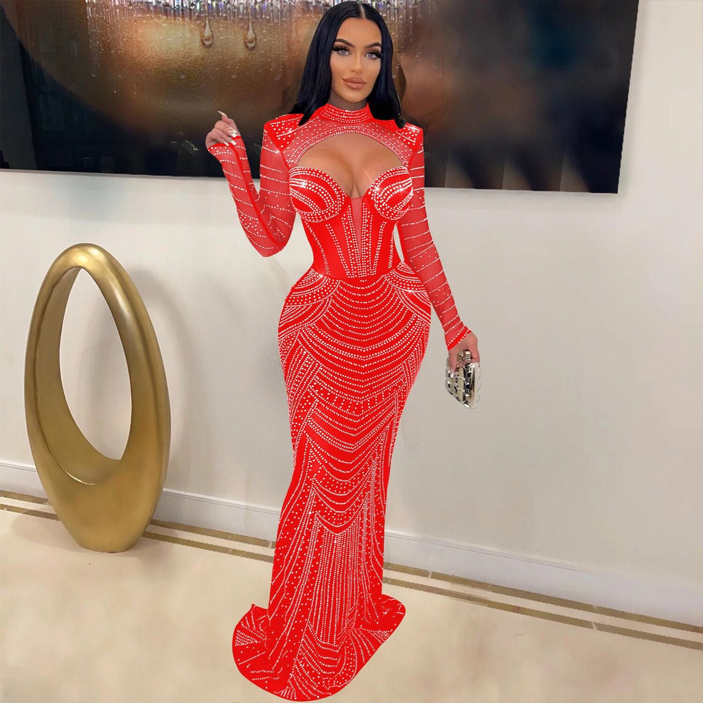 Women's Versatile Slim Fit Rhinestone Dress Dresses