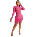 Women's Summer Fashion Sexy Tassel Mesh Rhinestone Dresses