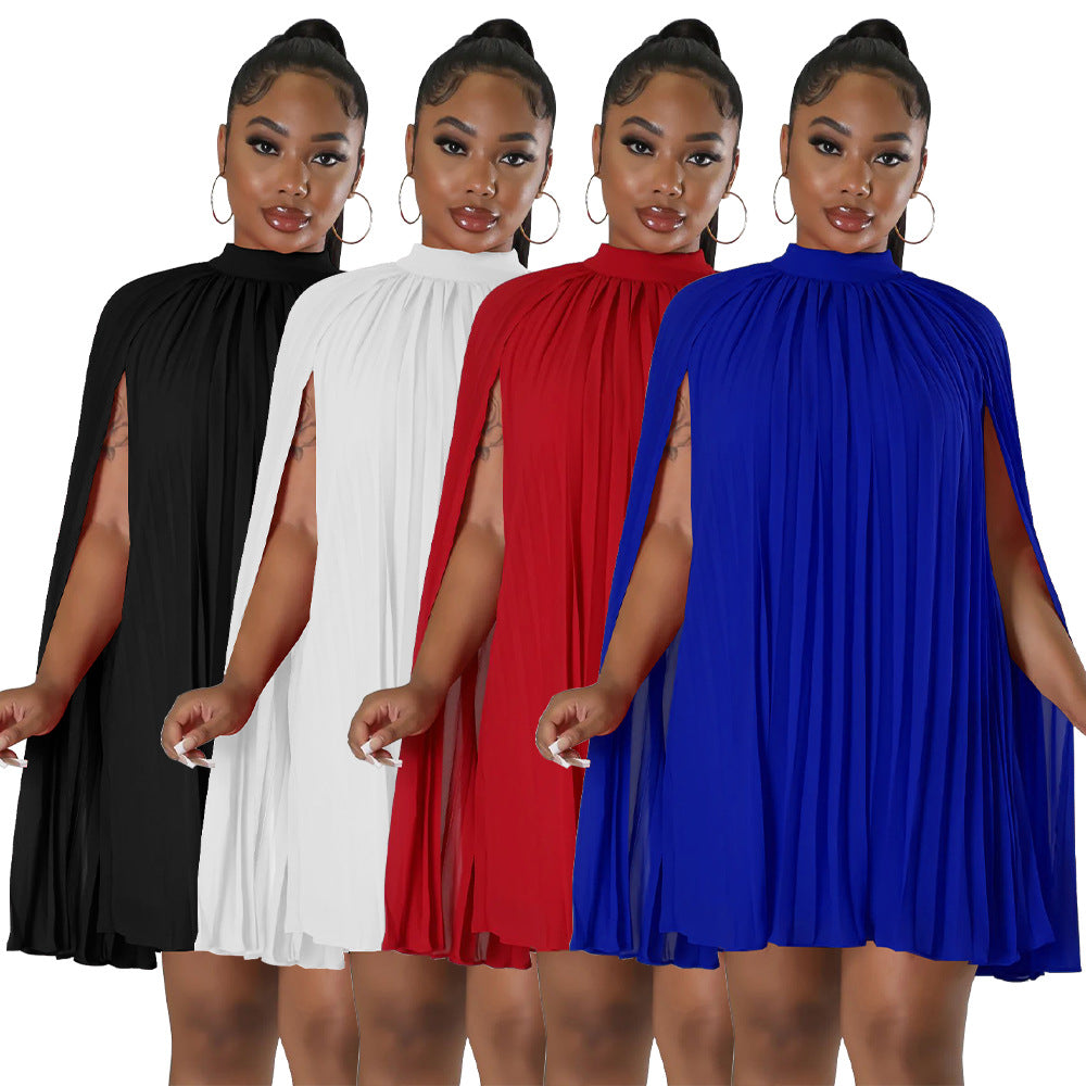 Women's Solid Color Batwing Sleeve Pleated Loose Dresses