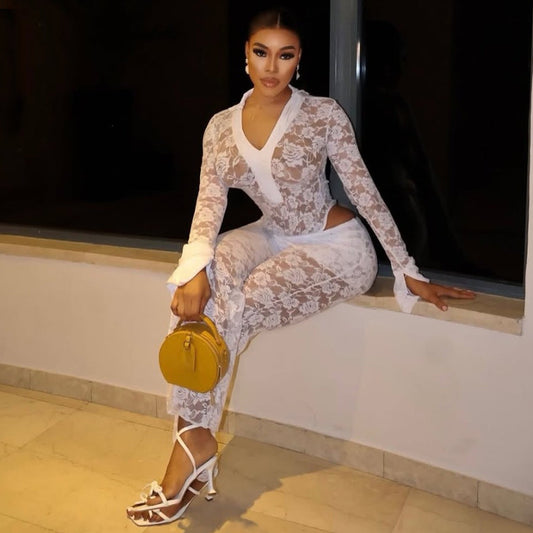 Women's Russian Sexy Lace Two-piece Set Jumpsuits