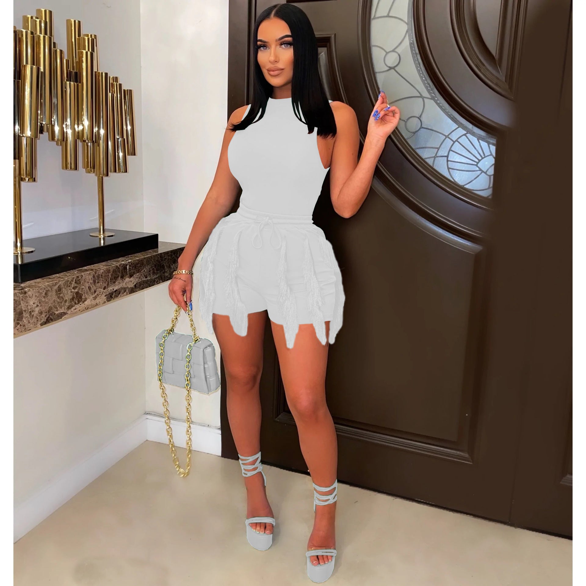Women's Drawstring Tassel Casual Solid Color Two-piece Dresses
