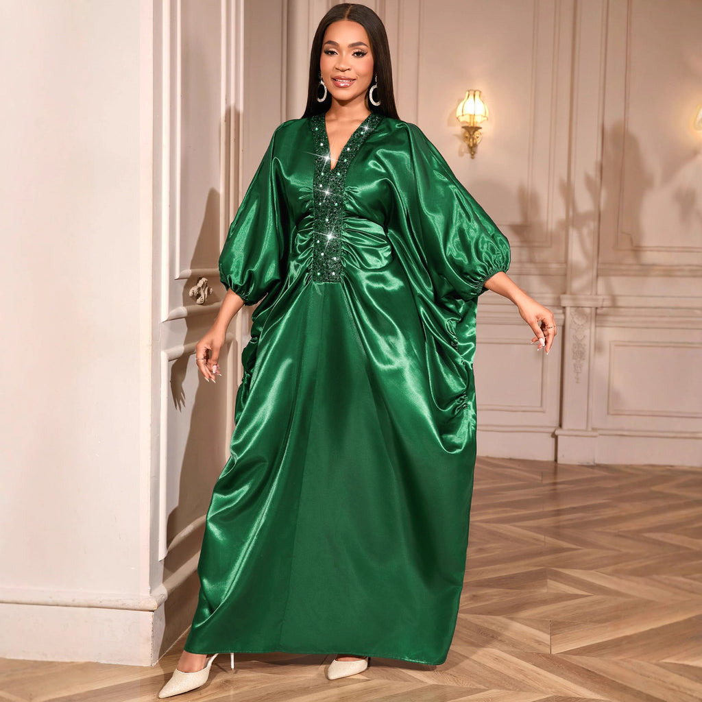 Batwing Sleeve Dress Pleated Waist Tight Loose African Dresses