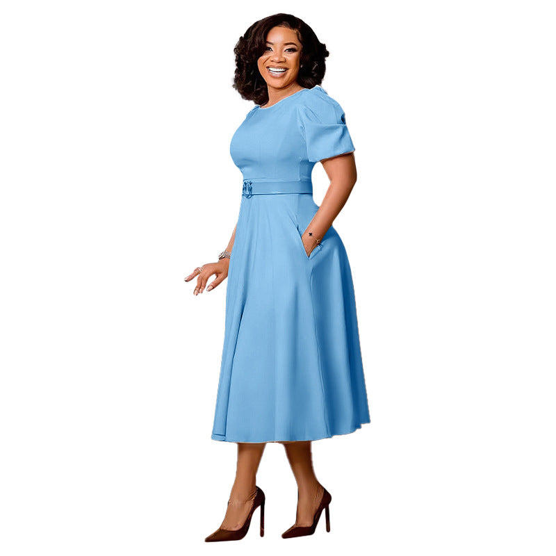 Women's Summer Sleeve High Waist Large Mid-length Dresses