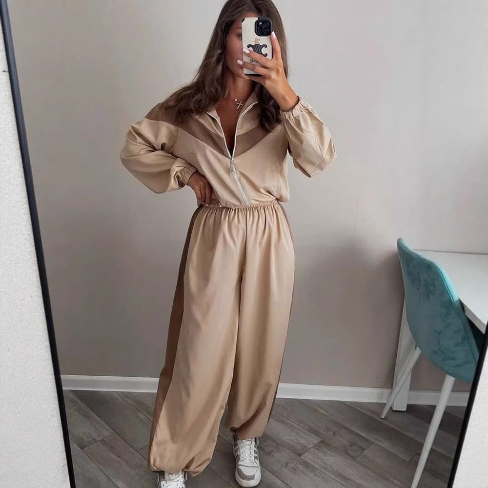 Women's Fashion Casual Long Sleeve Contrast Color Sport Suits