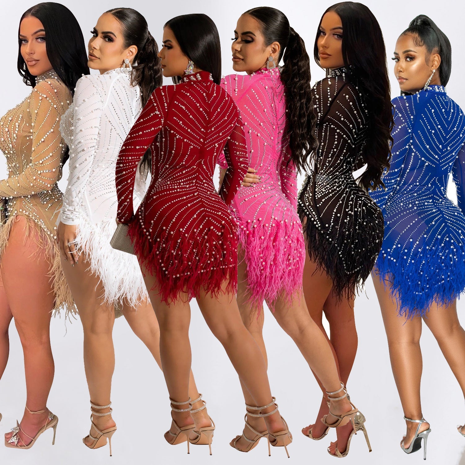 Women's Summer Fashion Sexy Tassel Mesh Rhinestone Dresses