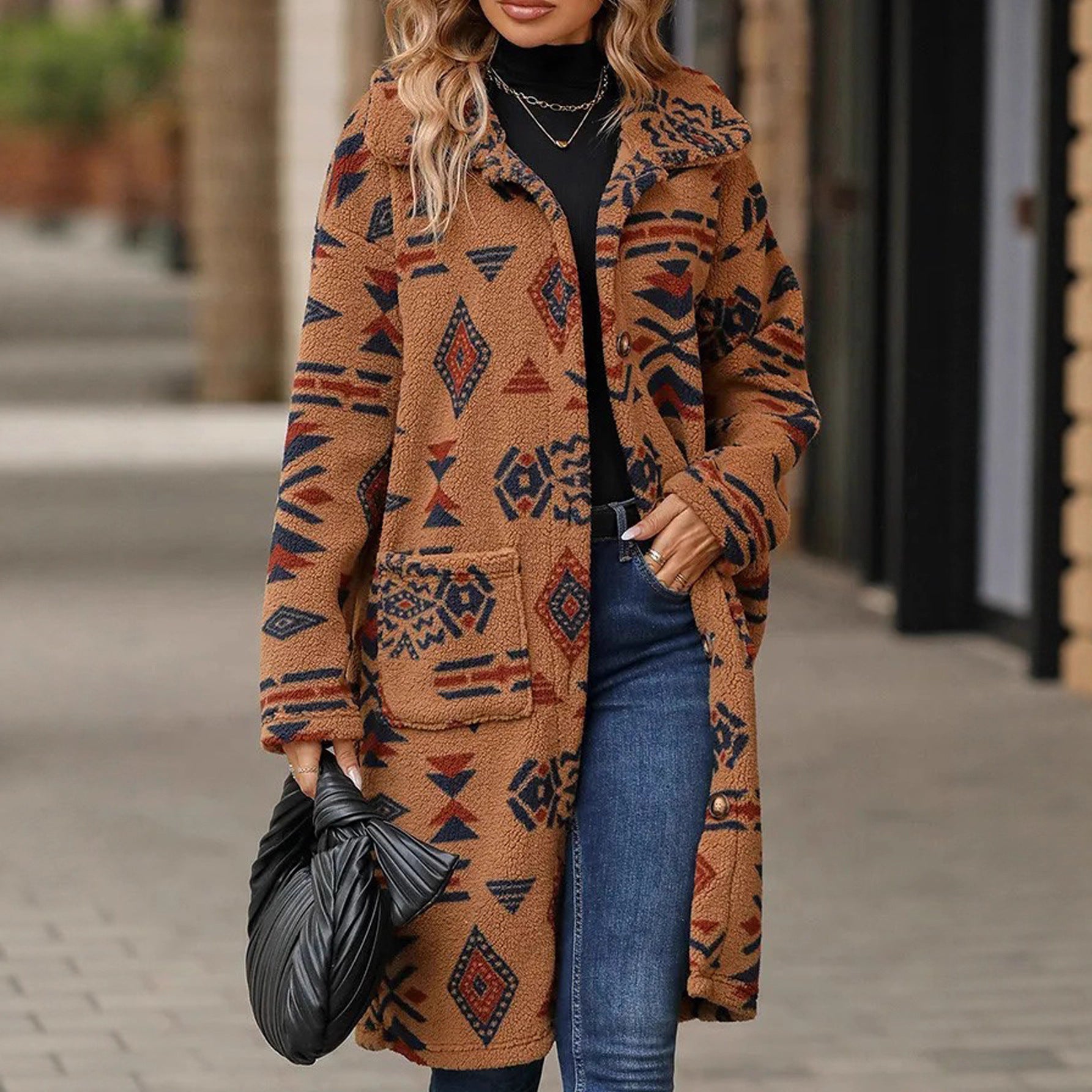 Women's Stylish Lapel Long Sleeve Plush Coats