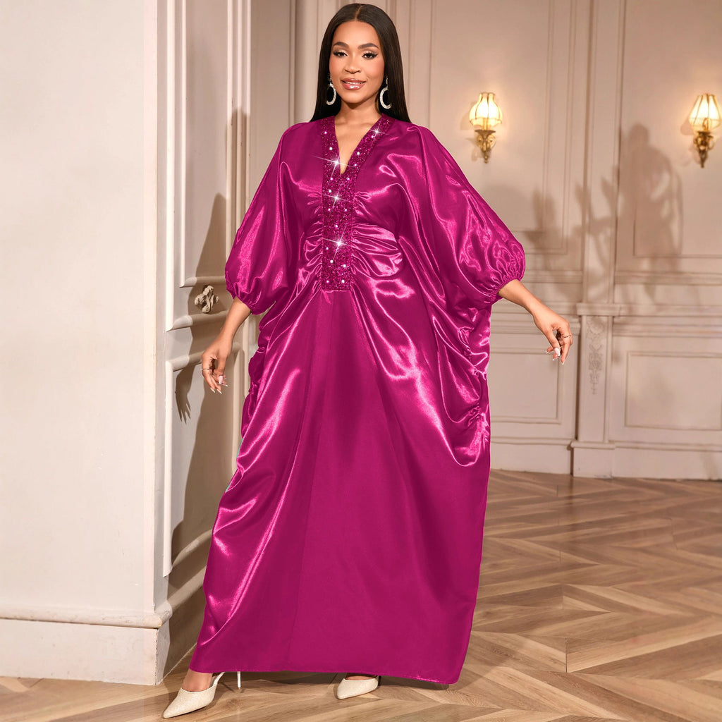 Batwing Sleeve Dress Pleated Waist Tight Loose African Dresses