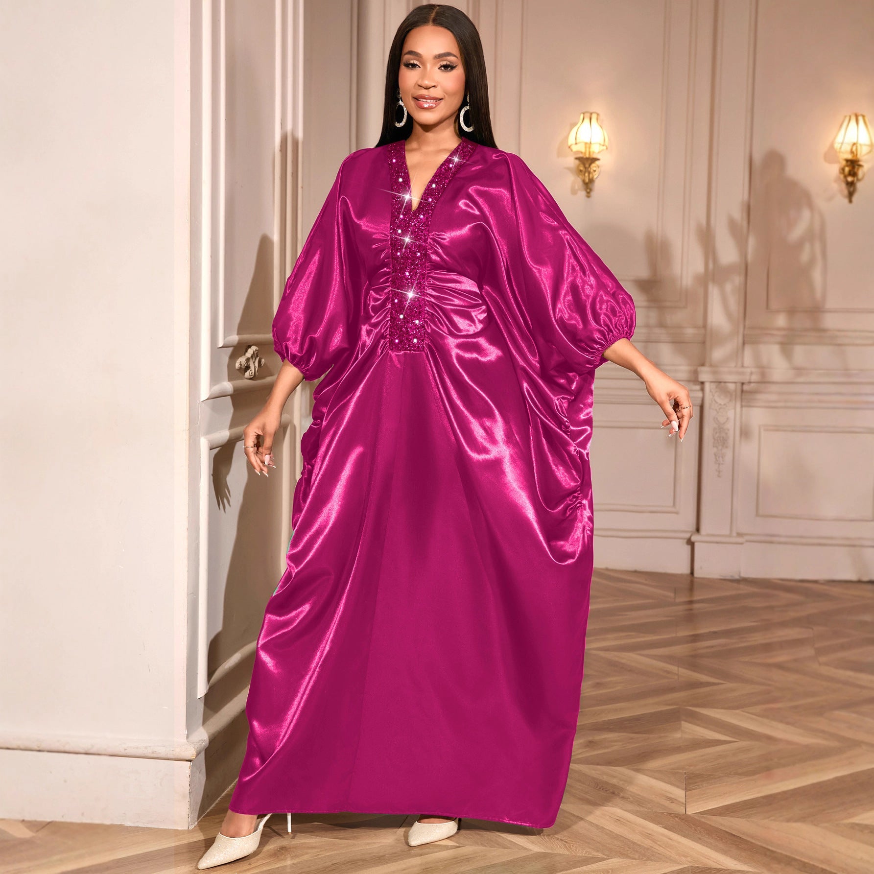 Batwing Sleeve Dress Pleated Waist Tight Loose African Dresses