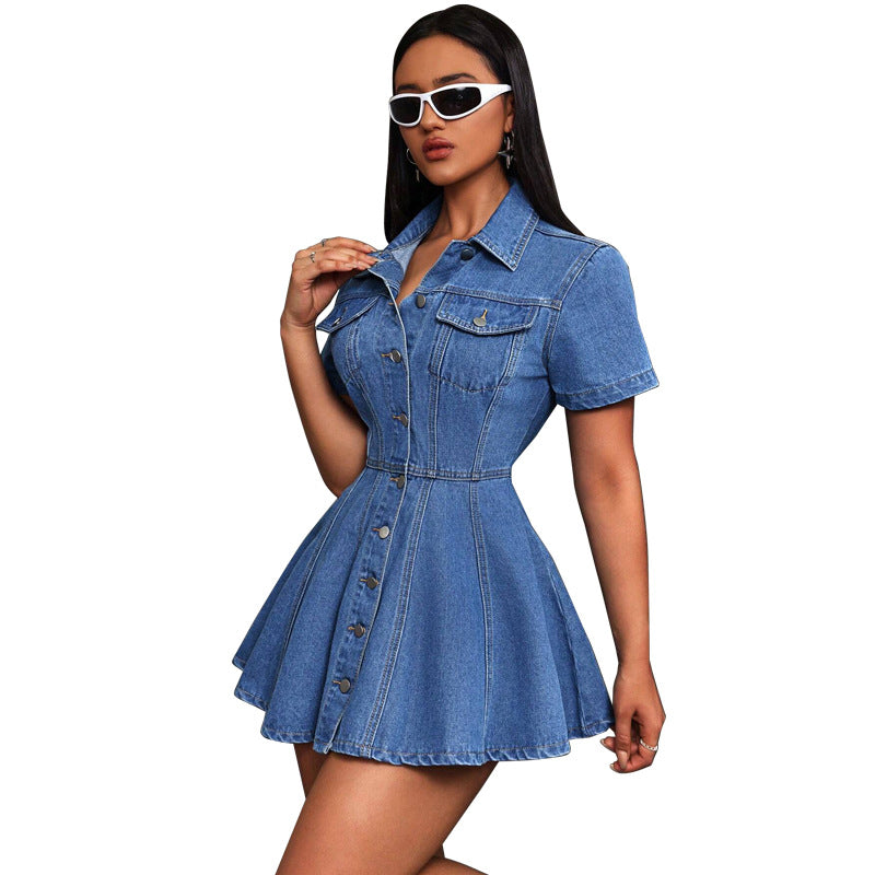 Women's Temperament Leisure Fitted Waist Turn-down Collar Dresses