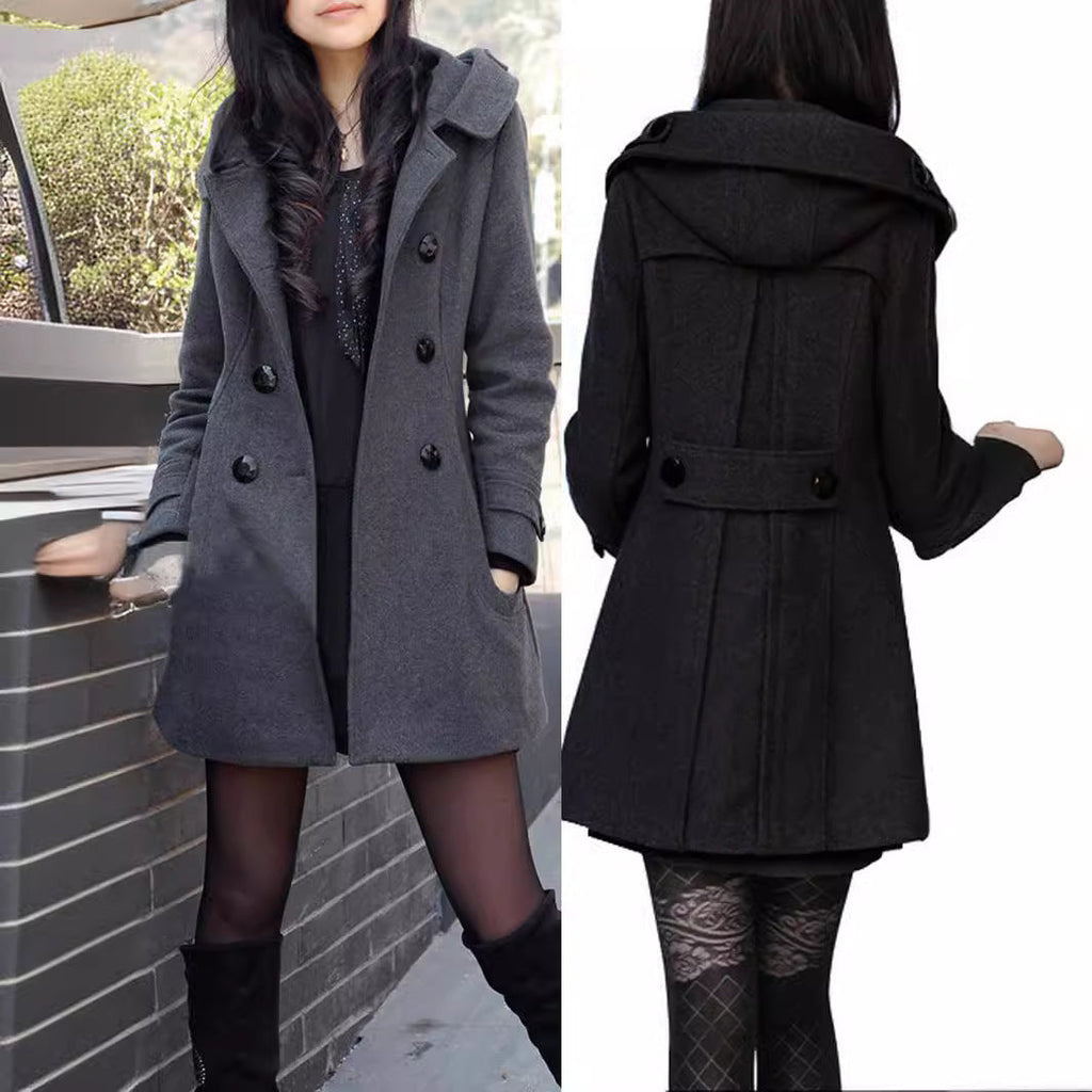 Women's Winter Warm Woolen Long Sleeve Hooded Coats